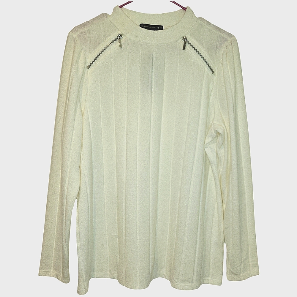 Adrienne Vittadini Cream zippers Ribbed Sweater XL New With Tags Soft, Cozy